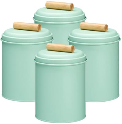 Excellent Houseware Voorraadpot / koekjes bewaarblik Bart - 4x - 14 x 20 cm - metaal - mintgroen - keuken voorraadpotten