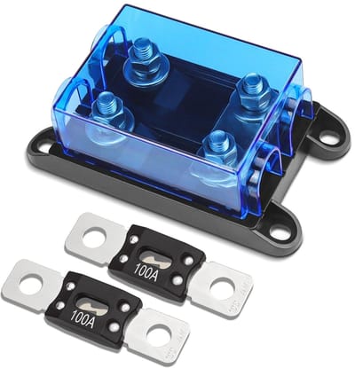 Virtubuy - Mega Fuse Holder - Duurzaam en waterdicht - Geschikt voor voertuigen - 2 x 100 A Mega Fuse - Voor trucks, caravans en meer