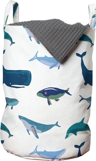New Bed, Kinder Wasmand met Oceaan Thema en Walvissen, Opbergmand kinderkamer met Handvatten en Koordsluiting, Speelgoedmand kinderen - Speelgoedkist- Wasbox - 33 x 48 cm