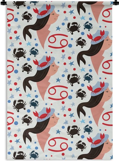 Wandkleed - Wanddoek - Zodiac - Kreeft - Patroon - 60x90 cm - Wandtapijt