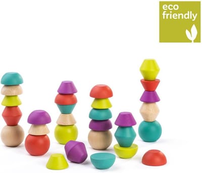 ML Eco: STAPELBLOKKEN diam.4,5cm, 30-delig, met voorbeeldkaarten, in hout, doos 15x22x9cm, 3+