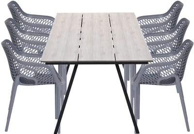 Garden Impressions Air XL tuinset 7-delig donker grijs - Braga tuintafel 220x100 cm - light teak look