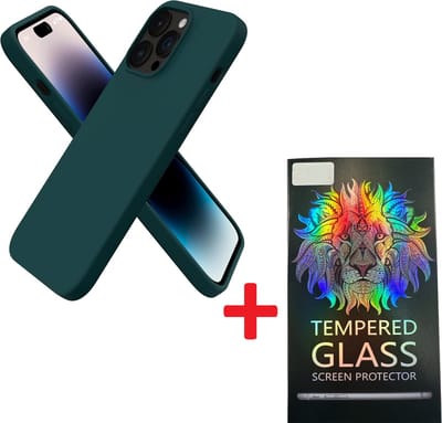 Solid hoesje Soft Touch Liquid Silicone + 1X Screenprotector Tempered Glass - Geschikt voor: iPhone 14 Pro Max - Groen