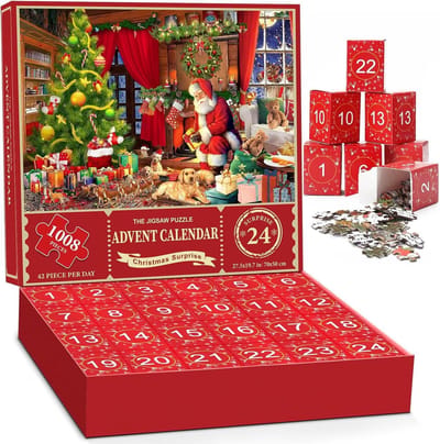 Adventskalender 2025 - 24 Box 1008 Stuks Kerst Kerstman Adventskalender - Puzzel - Kerstcadeau voor jongens, meisjes en volwassenen