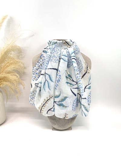Lange dames sjaal Millie-gebloemd motief-blauw wit groen bruin goud