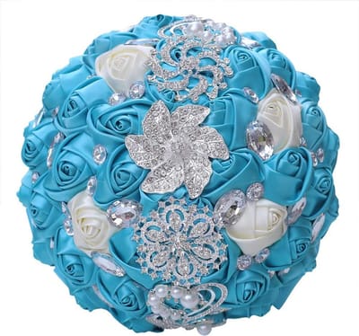 Bruiloft Boeket - Bruidsboeket Bruidsmeisje - Bruiloft Decoratie - Handgemaakt Met Strass - Blauw