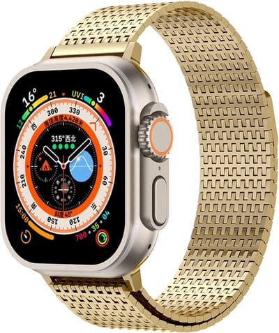 By Qubix - Geschikt voor Apple Watch bandje - Stainless Steel Loop band - Goud - Extra strong - Geschikt voor Apple Watch 44mm / 45mm / 46mm / 49mm (Ultra 1,2 en 3)