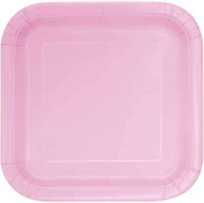 UNIQUE - 14 lichtroze vierkante kartonnen borden 22 cm voor een pastelfeest