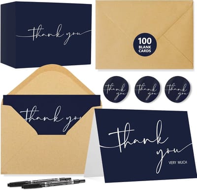 100 Stuks Blanco Bedankkaarten Set met Enveloppen & Stickers - Ideaal voor Bedrijf, Bruiloft of Feest