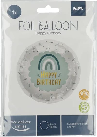 Folat - Folieballon Verjaardag Regenboog Blauw - 45 cm