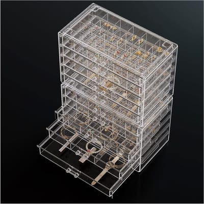 Transparante Sieraden Organizer van Acryl, Stapelbare Sieradenbox voor Oorbellen en Ringen, 10 Niveaus voor Dames en Meisjes