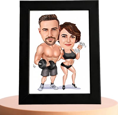 Fitness Karikatuur Man en Vrouw - Gepersonaliseerde Karikatuur met Jouw Foto - Cadeau - Verjaardag - Kerst - Kado - Valentijn - Gepersonaliseerd Cadeau