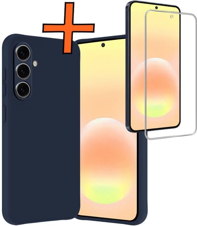 Hoes - Met Screenprotector - Geschikt voor Samsung Galaxy A57 - Sterk & Shockproof - Back Cover - Siliconen Case - Telefoon Hoes - Donkerblauw