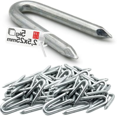 Krampen, stalen krampen, hekbouw, U-nagels, diamantpunt, spatnagels, U-klem, verzinkt, 2,5 x 25 mm, 5 kg (ca. 1800 stuks)
