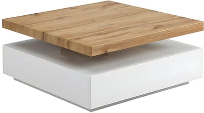 Vente-unique Salontafel KYRIA - 1 lade & draaiblad - MDF - Kleur: Wit & eik