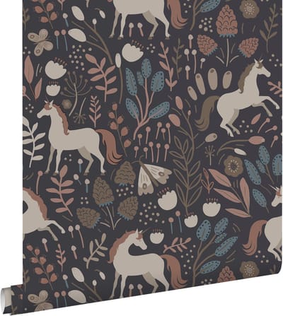 ESTAhome behang unicorns donkerblauw en bruin - 50 x 900 cm - 131462