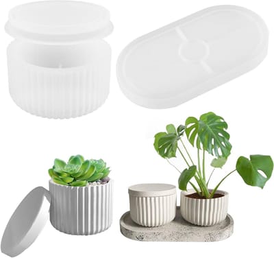 Set van 3 Siliconen Mallen voor Succulenten en Cactussen, Inclusief Deksel voor Bloempotten en Harsprojecten