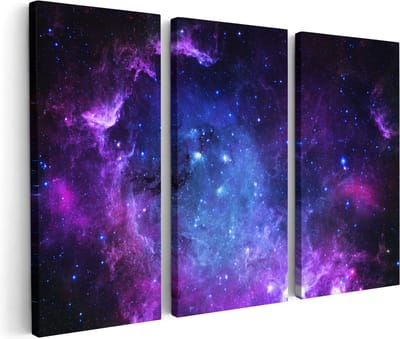 Artaza Canvas Schilderij Drieluik Ruimte in het Paars Blauw - 180x120 - Groot - Foto Op Canvas - Canvas Print