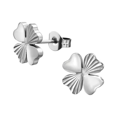 Zilver kleurige stainless steel klavertje vier met textuur dames oorbellen | chirurgisch staal | hypoallergeen | Zilverana | RVS