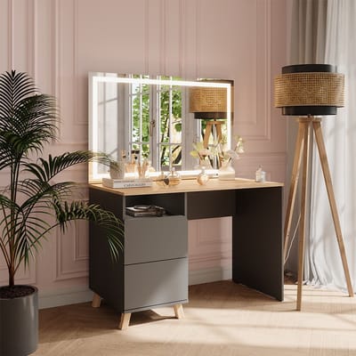 Vicco Karen Kaptafel met licht – 110 cm met LED-spiegel Antraciet/Artisan