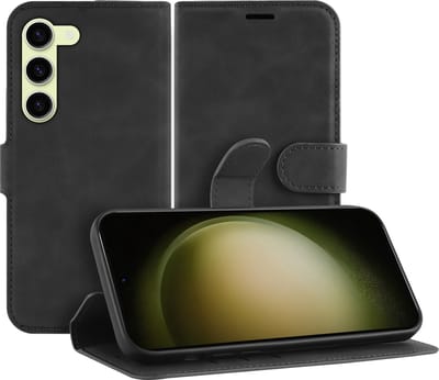 Cazy hoesje geschikt voor Samsung Galaxy S23 Hoesje met Pasjeshouder - Premium Bookcase - Zwart