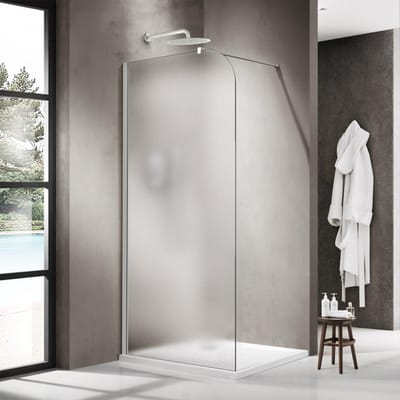 FugaFlow Eccelente Vetro Inloopdouche - 100x200cm - afgeronde glaswand - links - mat glas - wandarm - mat wit