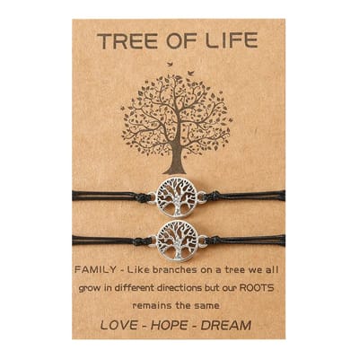 Vriendschapsarmbandjes voor 2 met Levensboom - Zilverkleurig - BFF Armbandjes op Cadeau kaartje - Pax Amare