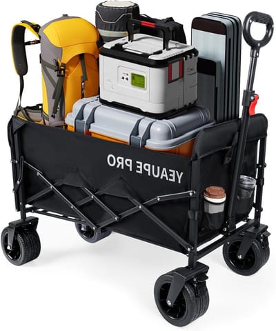 Strandwagen Opvouwbaar - Draagbare Trolley - Vervoer Zware Lasten - Extra Brede Allround Wielen - 230 Liter Capaciteit - Zwart