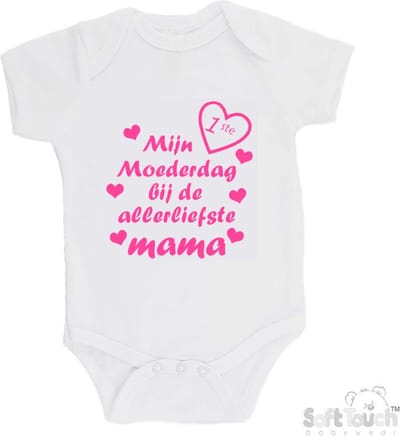 100% katoenen Romper "Mijn 1ste moederdag bij de allerliefste mama" Meisjes Katoen Wit/roze Maat 56/62