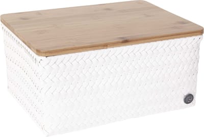 Opbergmand met bamboe deksel - Mand - Speelgoedmand - Woonkamer - Kinderkamer - Luiertafel - Babykamer - Handed By -Top Fit large - wit -white