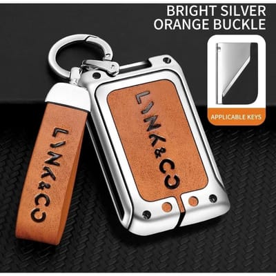 Étui Protecteur de Clé de Voiture en Cuir Métallique Coque Complète Support pour Lynk & Co 05 01 02 03 06 Porte-Clés Télécommande Style Auto Accessoire white
