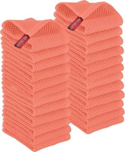 Keukendoeken Wafel - Theedoeken Vaatdoeken - Keuken Schoonmaken - Snelle Droging Absorberend - 33x33 cm 24 Stuks - Koraal