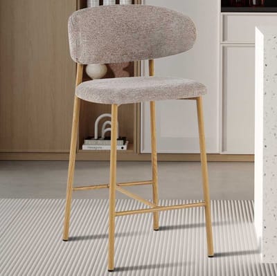 Counterstoel Coco - 51x50x92cm - Metaal/zandkleurige Stof - Rousseau - Barstoel - Bruin - Stof; Metaal - Set Van 2