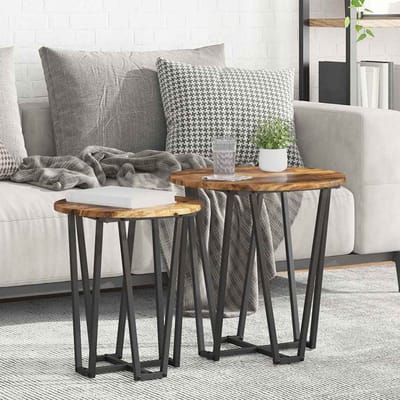 vidaXL - Bijzettafelset - 2 - st - Gerookt - Eiken - en - Zwart - 50 - x - 50 - x - 50,5 - cm