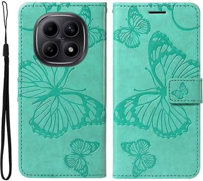 Coverup Hoesje - Geschikt voor Xiaomi Redmi Note 15 5G / Poco M8 Hoesje - Coverup Vlinders Book Case - Mintgroen