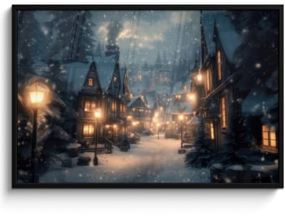 Poster in lijst - Fotolijst 120x80 cm - Posters - Winterdorp - Sneeuw - Donker - Posterlijst zwart - Decoratie - Wanddecoratie woonkamer - Muurdecoratie slaapkamer