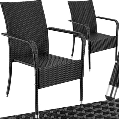 tectake® Tuinstoelen Girona - Terrasmeubilair - Set van 2 - Wicker Tuinstoel met Armleuning - Stapelbaar -Tuinset Stoelen voor Tuin, Terras of Balkon - Draagkracht 120 kg per Stoel - Verkrijgbaar in div. sets