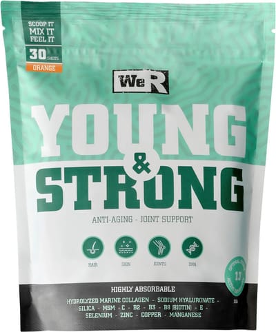We'R Young & Strong -(30serving)- Anti-aging - verjongt huid, haar en nagels - versoepelt gewrichten en pezen- hoog gedoseerd - 13 ingrediënten - wetenschappelijke formule - gehydrolyseerd collageen - hyaluronzuur - MSM - bamboo extract