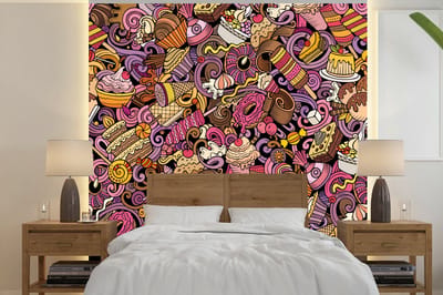 Behang - Fotobehang Eten - Taart - Patronen - Design - Donut - Kind - Breedte 240 cm x hoogte 240 cm