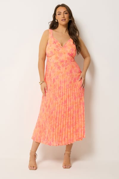 Yours Oranje Geplooide Jurk Met Bloemenprint Size 42