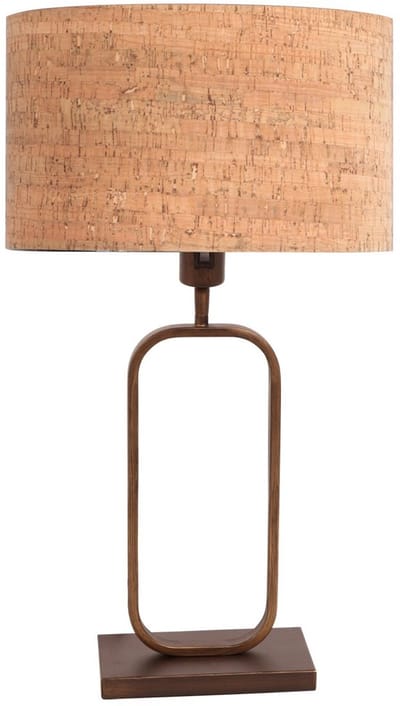 Tafellamp Steinhauer Stang 4813BR met bronzen armatuur en beige kurkstructuur kap, hoogte 47 cm, kantelbaar, geschikt voor LED, afmeting voet 15x30 cm