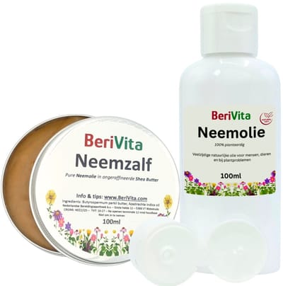 Combinatieset: Neemolie 100ml en Neemzalf 100ml - Set met Pure Neem Olie 100ml en Zalf met Neemolie 100ml Blik