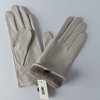 handschoen dames ecru kleur - maat L - schapenleer - Italy - wol/acryl - luxe - top kwaliteit - chique - touch patch