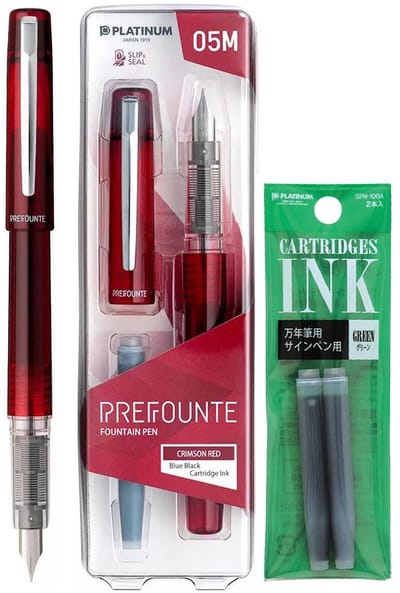 Platinum - Prefounte Vulpen - Fine - Crimson Red - Met Groene vullingen