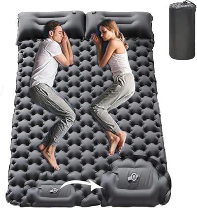 Dubbel slaapkussen voor 2 personen - Zelfopblazende luchtmatras met ingebouwde voetpomp - Ideaal voor kamperen en wandelen