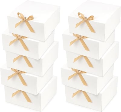 Grote cadeaubox met deksel - 10-delige set witte kartonnen geschenkdozen voor verjaardagen, verpakking en cadeauverpakking - 20 x 20 x 10 cm