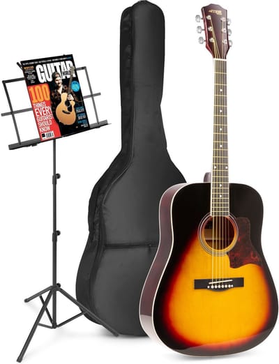 Akoestische gitaar voor beginners - MAX SoloJam Western gitaar 4/4 - Incl. muziekstandaard, gitaar stemapparaat, gitaartas en 2x plectrum - Sunburst