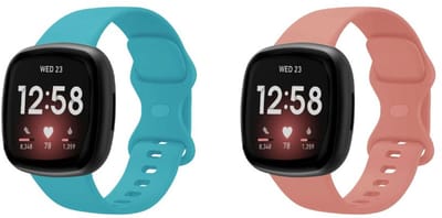 Strap-it Smartwatch bandjes set – siliconen horlogebandjes geschikt voor Fitbit Versa 3 / Versa 4 / Sense / Sense 2 – Aqua & Roze – Maat S (2-pack)