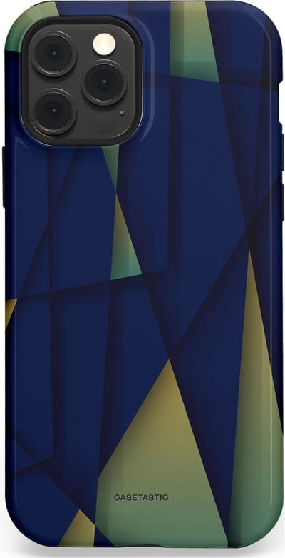 Casetastic Hoesje Geschikt voor Apple iPhone 12/12 Pro Magsafe - Stijlvolle Beschermende Duo-layer Case - Blauwgroene Driehoeken