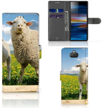 Sony Xperia 10 Telefoonhoesje met Pasjes Schaap en Lammetje